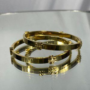 Tory Burch Cartier 16k Gold Logo Miller Station Stud Bangle Bracelet NWOT